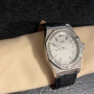 Silver JBW, black Genuine Leather Mens Watch